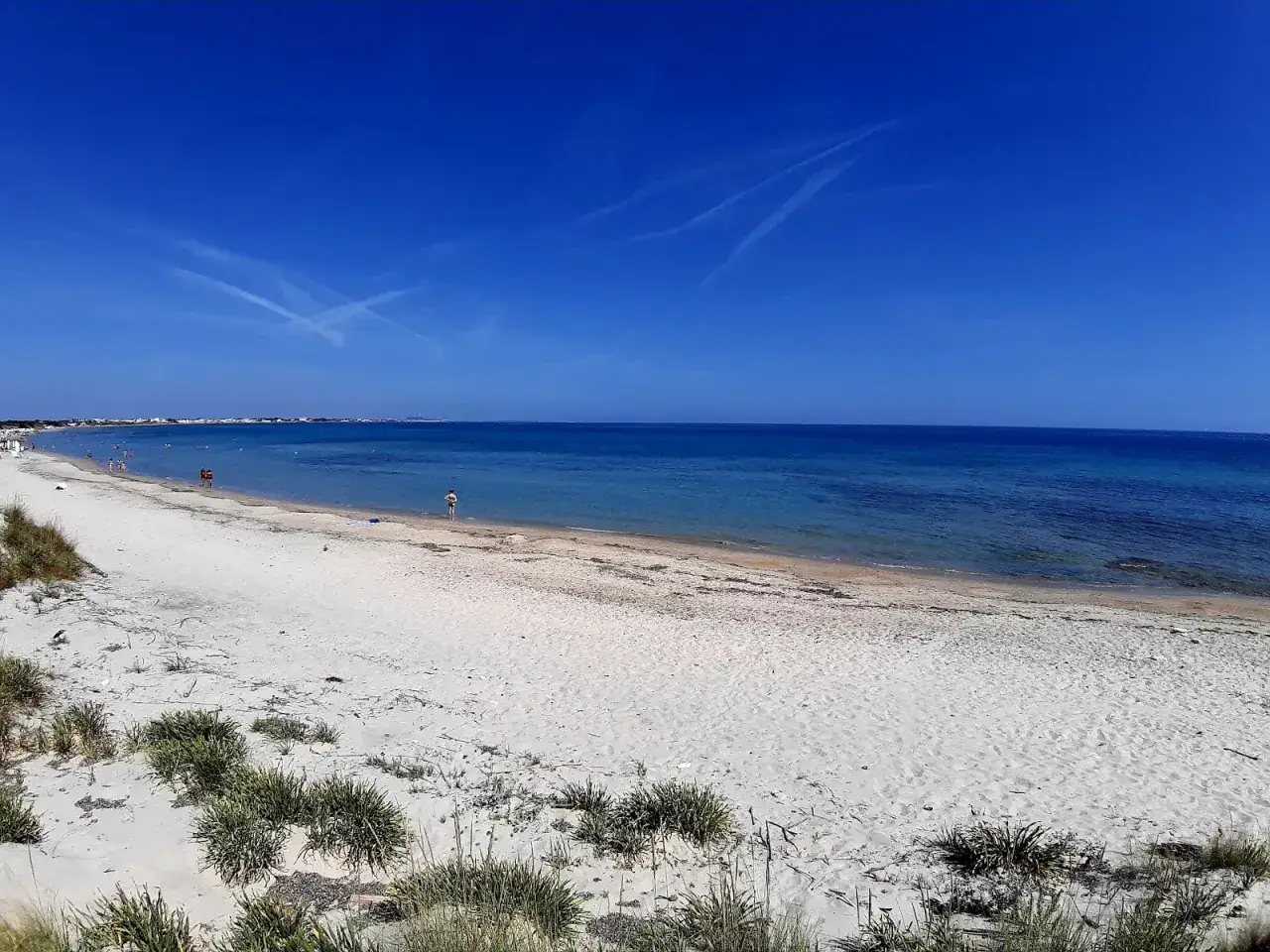 Spiaggia di Torre Rinalda con mare cristallino e cielo azzurro.