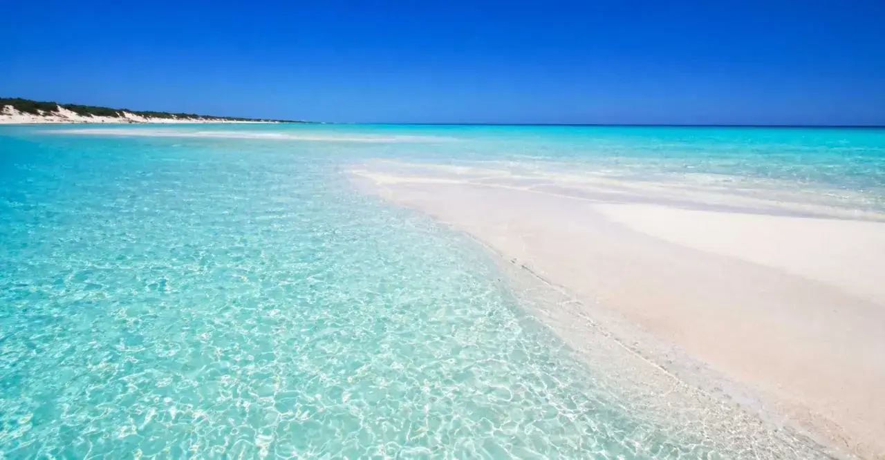 Acque cristalline e sabbia bianca, un sogno di spiagge puglia. Il mare turchese lambisce dolcemente la riva, invitando a un tuffo rinfrescante sotto il cielo azzurro.